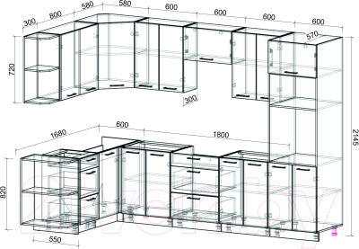 Готовая кухня Интерлиния Мила Лайт 1.68x3.0 левая без столешницы