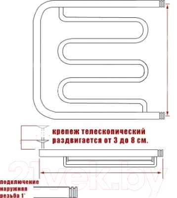 Полотенцесушитель водяной НИКА ПМ-2 50x70 / 570570100 (с полкой)