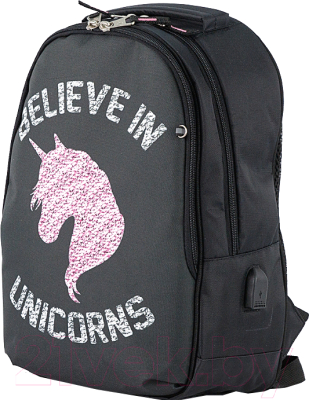 Школьный рюкзак Ecotope Kids Единорог 057-22003/1-22-CLR (черный) - фото