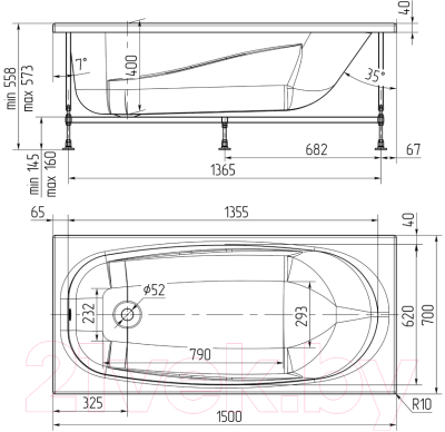 Ванна акриловая Oviva Base Mini 150x70