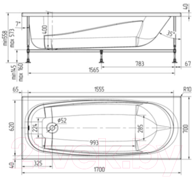 Ванна акриловая Oviva Base Mini 170x70