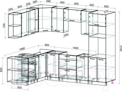 Готовая кухня Интерлиния Мила Лайт 1.88x2.6 левая без столешницы
