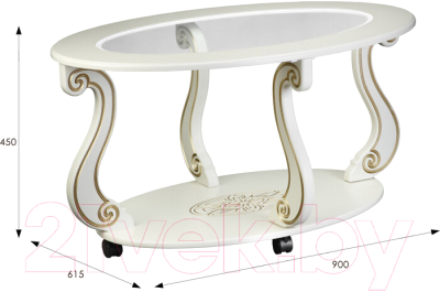 Журнальный столик Мебелик Овация С на колесах (слоновая кость/золото)