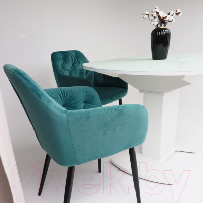 Обеденный стол Аврора Корсика стекло 120-151.5x80 (мрамор белый 2/белый матовый)