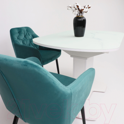 Обеденный стол Аврора Корсика стекло 120-151.5x80 (мрамор белый 2/белый матовый)