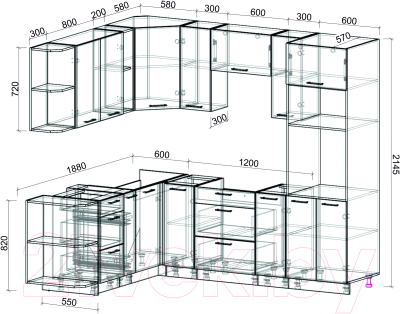 Готовая кухня Интерлиния Мила Лайт 1.88x2.4 левая без столешницы