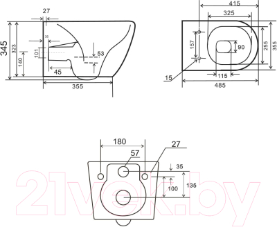 Унитаз подвесной Uptrend Caneo Rimless TR2196D (с сиденьем)