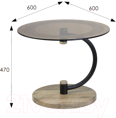 Журнальный столик Мебелик Дуэт 13Н (черный/дуб крымский состаренный/тонированное стекло)