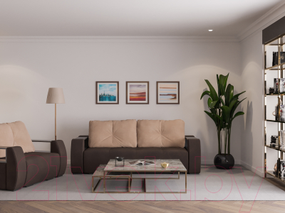 Диван Mebel-Ars Еврокнижка Мальтида (коричневый Luna 092/подушки бежевый Luna)