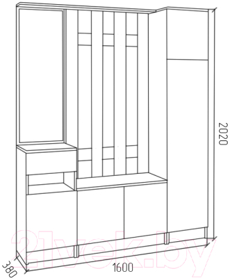 Секция в прихожую МДК СПР3 2020x1600x380 (дуб млечный)