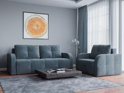 Диван Mebel-Ars Еврокнижка Марсель №3 (велюр серо-синий НВ-178/26)