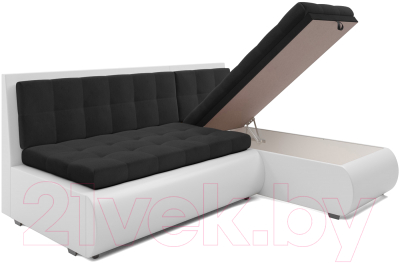 Диван угловой Mebel-Ars Кормак НВ-178 17 (велюр черный/экокожа белая)
