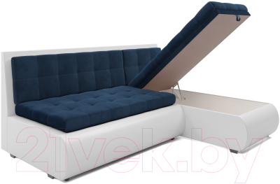 Диван угловой Mebel-Ars Кормак (темно-синий Luna 034/экокожа белая)