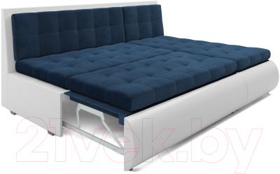 Диван угловой Mebel-Ars Кормак (темно-синий Luna 034/экокожа белая)