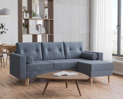 Диван угловой Mebel-Ars Белфаст НВ-178/26 (велюр серо-синий)