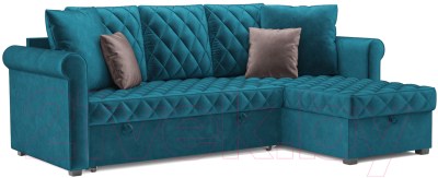 Диван угловой Mebel-Ars Берлин (бархат сине-зеленый/star velvet 43 black green) - фото