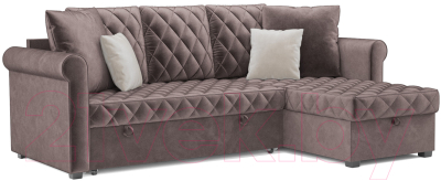 Диван угловой Mebel-Ars Берлин (бархат серо-шоколадный/star velvet 60 cofee) - фото