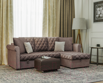 Диван угловой Mebel-Ars Берлин (бархат серо-шоколадный/star velvet 60 cofee)