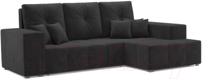 Диван угловой Mebel-Ars Монреаль правый (велюр черный НВ-178/17) - фото