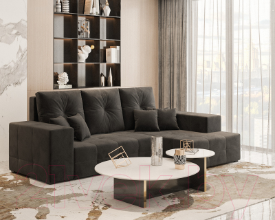 Диван угловой Mebel-Ars Монреаль правый (велюр черный НВ-178/17)