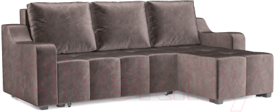 Диван угловой Mebel-Ars Берн (бархат серо-шоколадный/star velvet 60 cofee) - фото