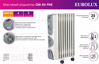 Масляный радиатор EUROLUX ОМПТ-EU-9НB