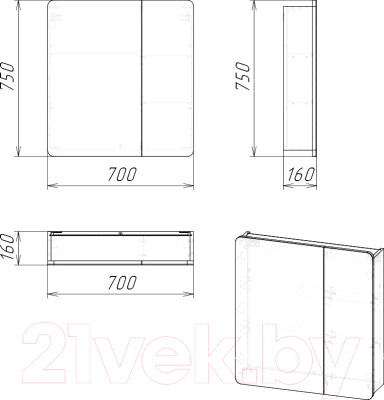 Шкаф с зеркалом для ванной Grossman Талис 70 L / 207006
