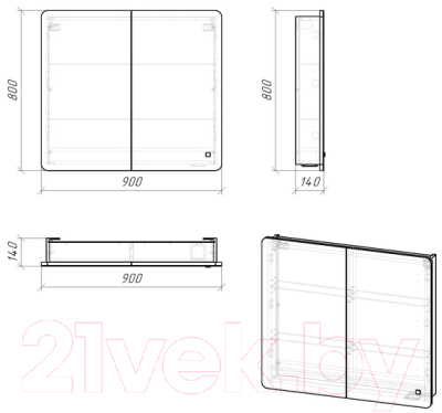 Шкаф с зеркалом для ванной Grossman Адель 90 / 209004