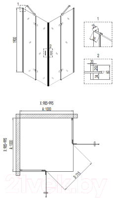 Душевой уголок Niagara NG-6614-08 100x100x190 (прозрачное стекло)