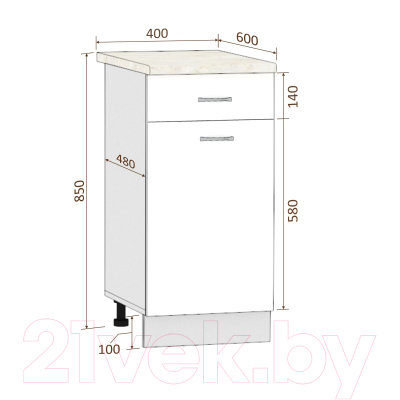 Шкаф-стол кухонный Кортекс-мебель Корнелия Лира НШ40р1ш