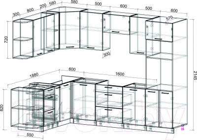 Готовая кухня Интерлиния Мила Лайт 1.88x2.8 левая без столешницы