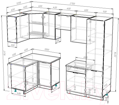 Готовая кухня ВерсоМебель Эко-2 1.2x2.7 левая