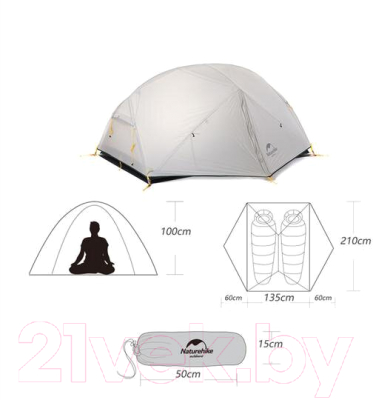 Палатка Naturehike Mongar NH17T007-M 20D / 6927595726051 (зеленый/белый)