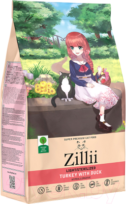 Сухой корм для кошек Zillii Light/Sterilized Cat индейка с уткой / 5658141 - фото