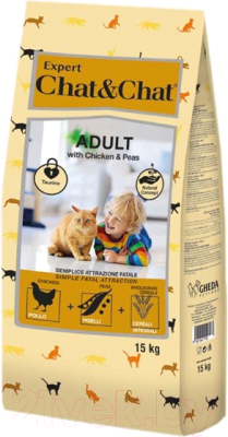 Сухой корм для кошек Chat&Chat Expert для взрослых кошек с курицей и горохом - фото