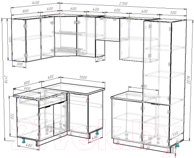 Готовая кухня ВерсоМебель Эко-2 1.4x2.7 левая