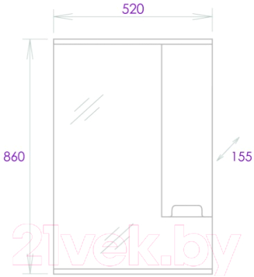 Шкаф с зеркалом для ванной Onika Харпер 52.01 / 205216 R (белый глянцевый)