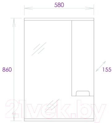 Шкаф с зеркалом для ванной Onika Харпер 58.01 / 205849 R (белый глянцевый)