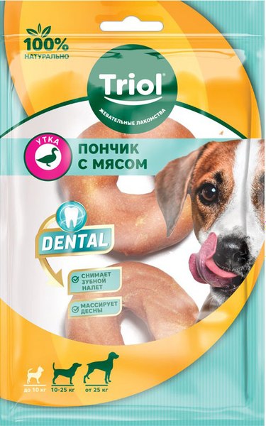 Лакомство для собак Triol Пончик жевательный с мясом утки / 10151131 - фото