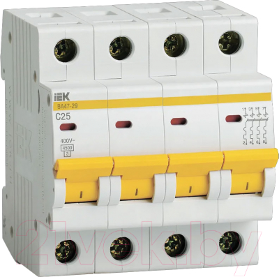 Выключатель автоматический IEK ВА47-29 4Р 25А 4.5кА С / MVA20-4-025-C - фото