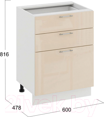 Шкаф-стол кухонный ТриЯ Весна 1Н6Я3 (белый/ваниль глянец)