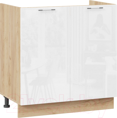 Шкаф под мойку ТриЯ Весна 1Н8М (дуб крафт золотой/белый глянец) - фото