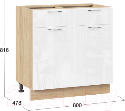 Шкаф-стол кухонный ТриЯ Весна 1Н8Я1 (дуб крафт золотой/белый глянец)