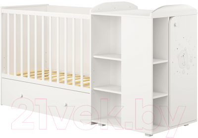 Детская кроватка Polini Kids French 900 Teddy с комодом / 0001526.9 (белый)