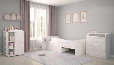 Детская кроватка Polini Kids French 900 Teddy с комодом / 0001526.9 (белый)