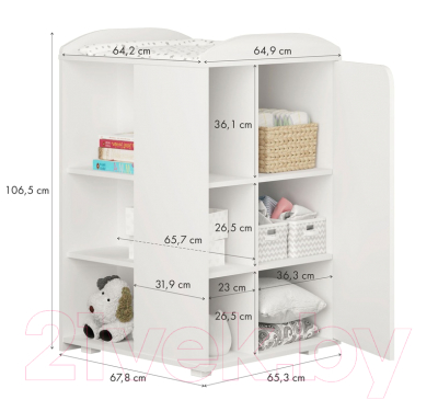 Детская кроватка Polini Kids French 900 Teddy с комодом / 0001526.9 (белый)