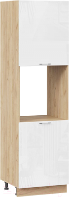 Шкаф-пенал кухонный ТриЯ Весна 1П6 (дуб крафт золотой/белый глянец) - фото