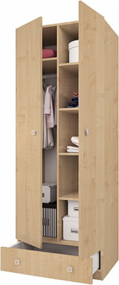 Шкаф Polini Kids Simple двухсекционный с ящиком / 0001302.30