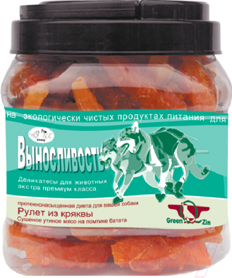 Лакомство для собак Green QZin Выносливость. Сушеное утиное мясо на ломтике батата - фото