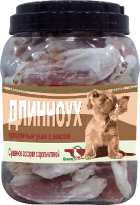 Лакомство для собак Green QZin Сушеные уши кролика с крольчатиной - фото